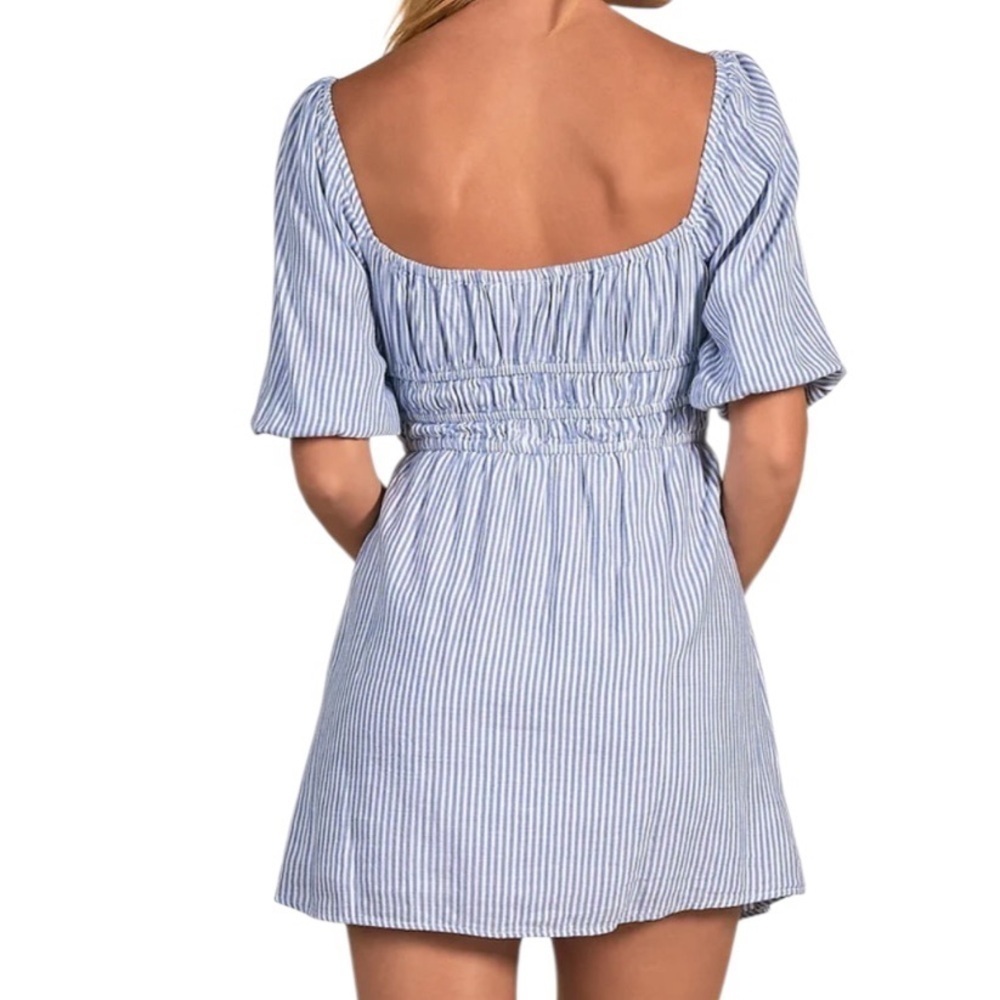 NWT ELAN Short Sleeve Smock Waist Square Neck Striped Mini Dress Size Large - Picture 3 of 4